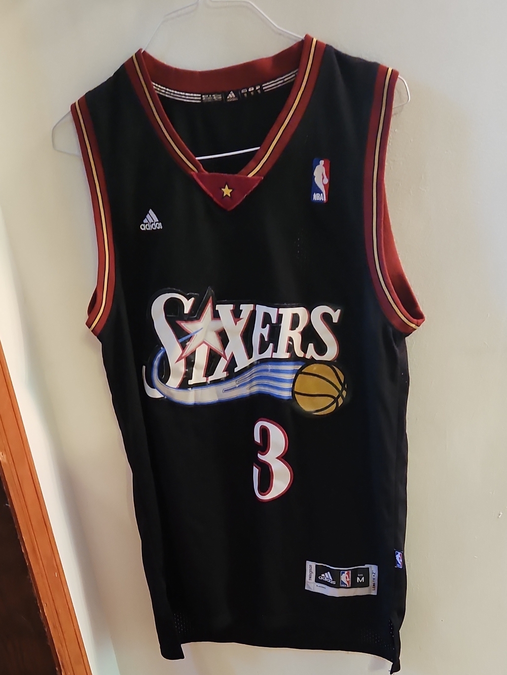 Adidas Black Philadelphia Sixers #3 Basketball Jersey with Burgundy Trim